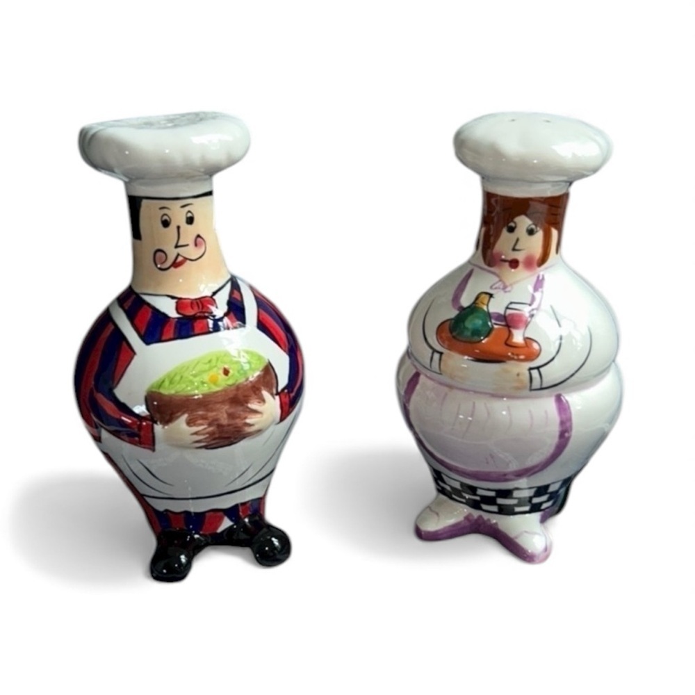 Vintage Chefs Husband and Wife Hand Painted Salt and Pepper Shakers